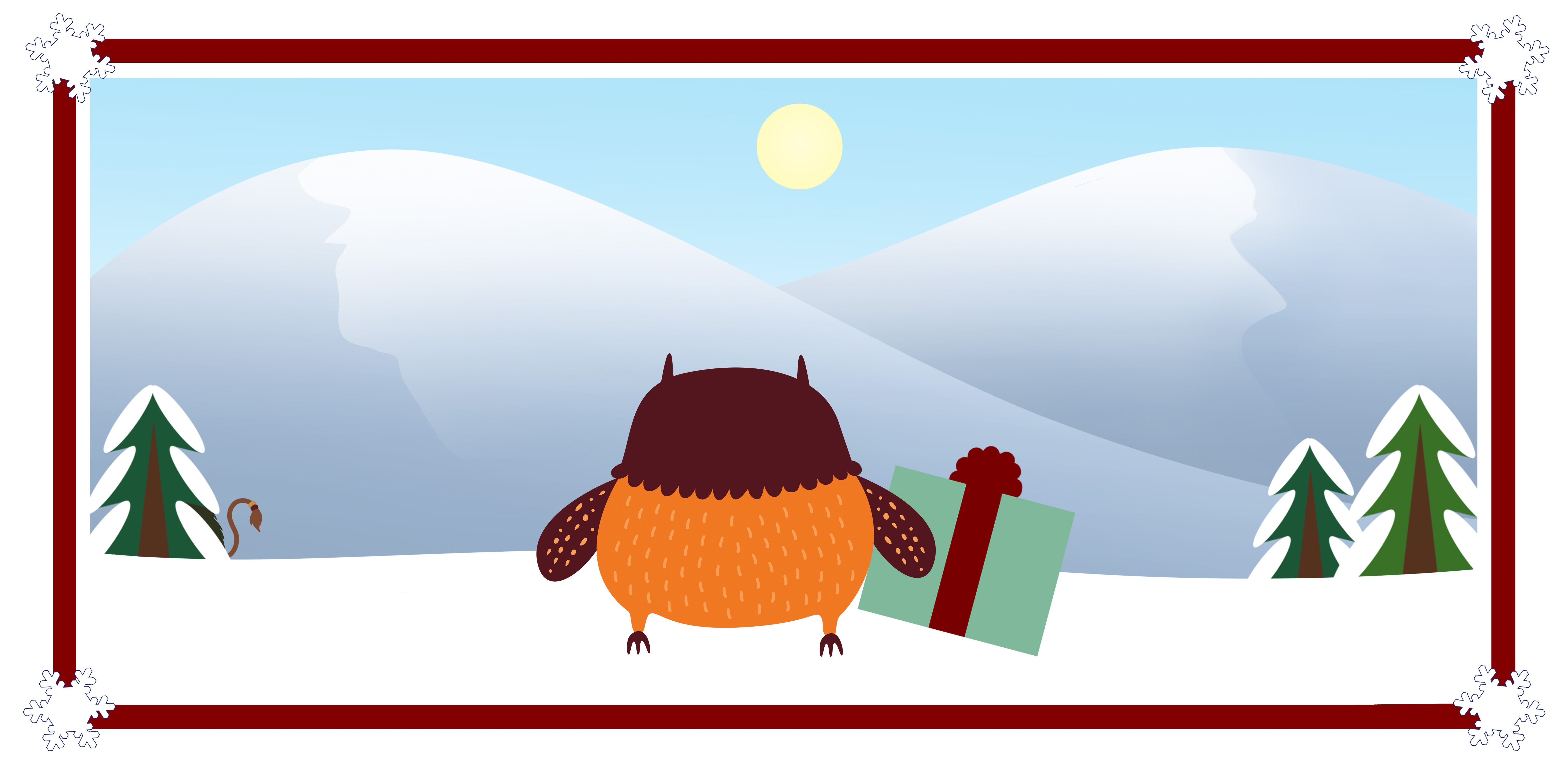 Polarugglan tittar på de snötäckta bergen.