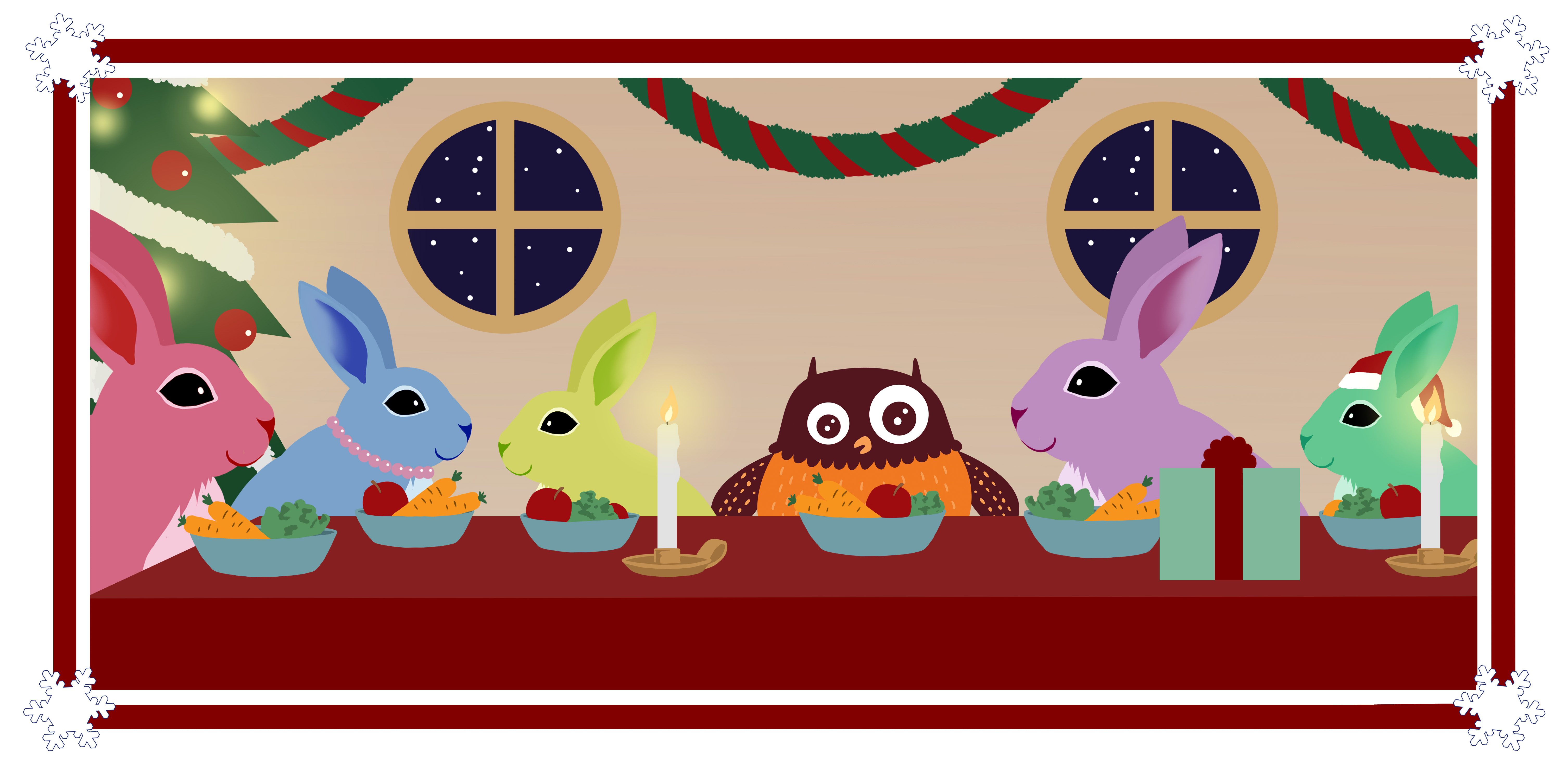 Polarugglan äter julmiddag med kaninerna.